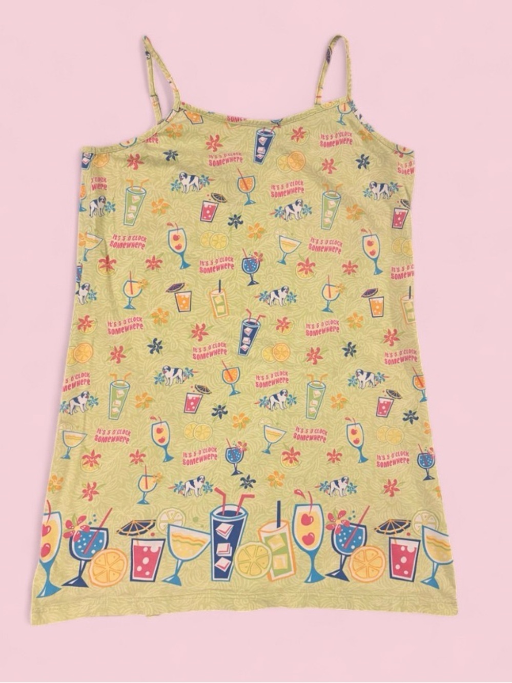 Vintage Big Dogs It’s 5 O’Clock Somewhere Spaghetti Strap Dress 1X/2X Y2K